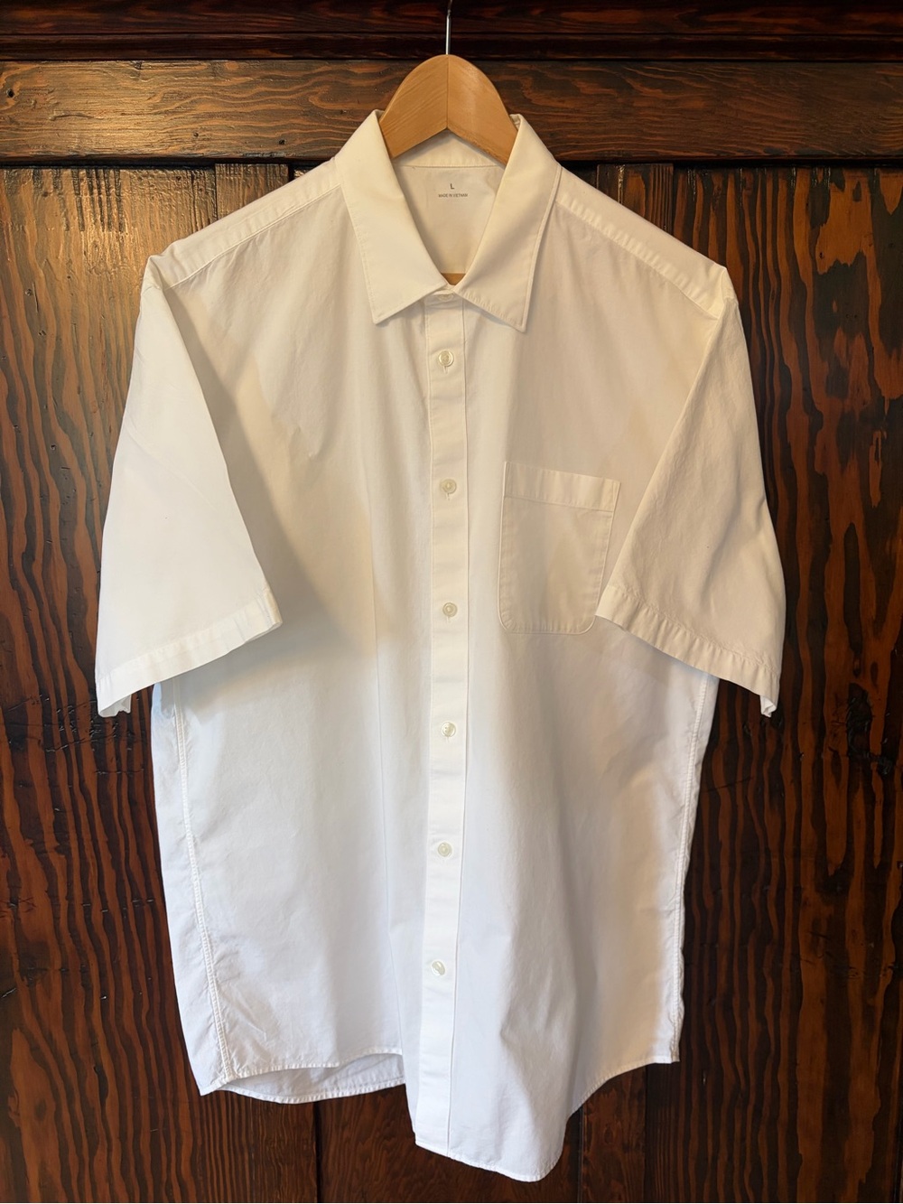 Muji Labo Men's White Short-Sleeve Button-Up Shirt